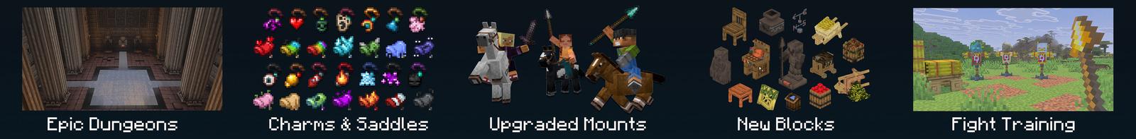Panorama of the Minecraft Bedrock Marketplace product Mounts of Mayhem: Dungeon Descent created by Minecraft.