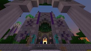 Screenshot of the Minecraft Bedrock Marketplace product Purple Parrot Party Palace created by Minecraft.