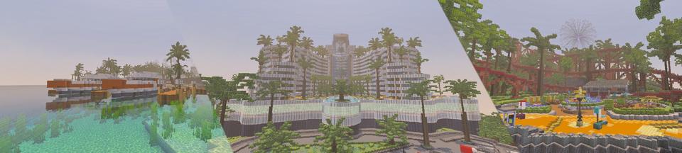 Panorama of the Minecraft Bedrock Marketplace product Brightshore City created by MineParty Studios.