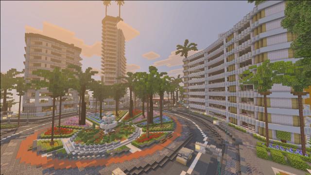 Screenshot of the Minecraft Bedrock Marketplace product Brightshore City created by MineParty Studios.