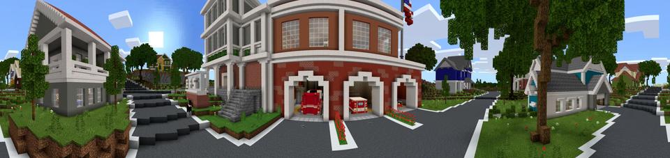 Panorama of the Minecraft Bedrock Marketplace product Fire Station Roleplay created by Mineplex.
