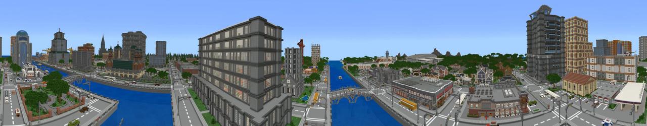 Panorama of the Minecraft Bedrock Marketplace product Superhero City created by Mineplex.