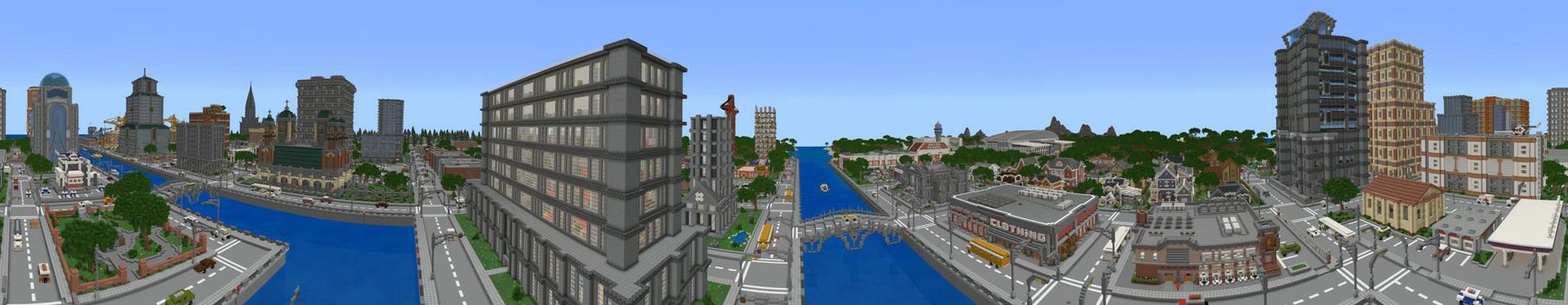 Panorama of the Minecraft Bedrock Marketplace product Superhero City created by Mineplex.