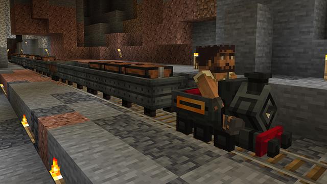 Screenshot of the Minecraft Bedrock Marketplace product Minecarts created by Novasoft.
