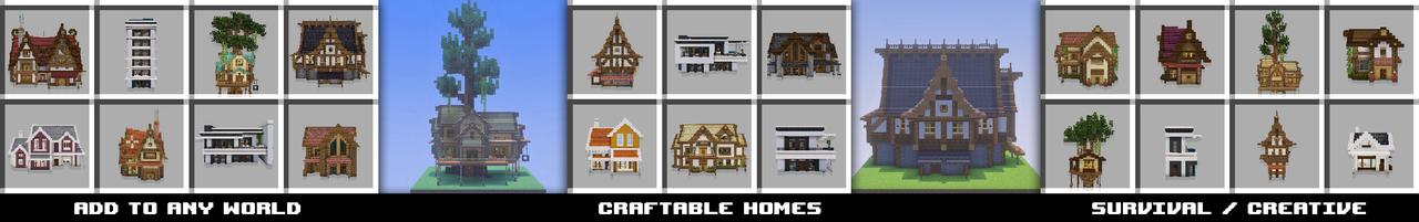 Panorama of the Minecraft Bedrock Marketplace product Craftable Homes Add-On created by Mob Pie.