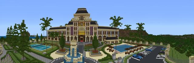 Panorama of the Minecraft Bedrock Marketplace product Millionaire Mansion created by Mob Pie.