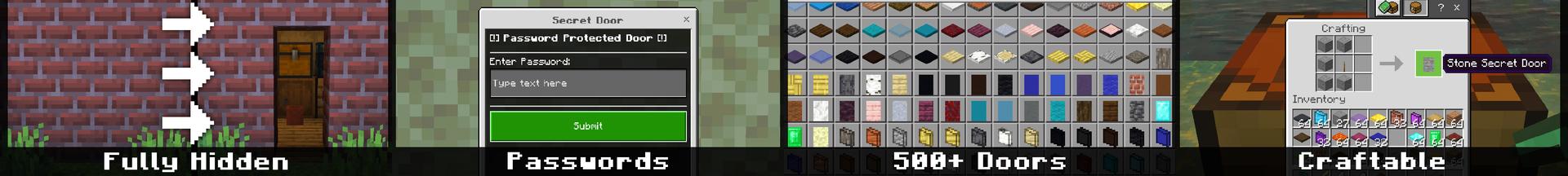 Panorama of the Minecraft Bedrock Marketplace product Secret Doors Add-On created by Mob Pie.