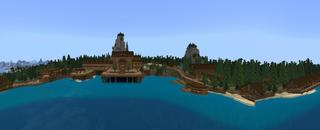 Panorama of the Minecraft Bedrock Marketplace product Tropical Camping Resort created by Mob Pie.