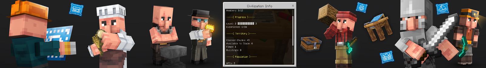 Panorama of the Minecraft Bedrock Marketplace product Civilization Add-On created by MobBlocks.
