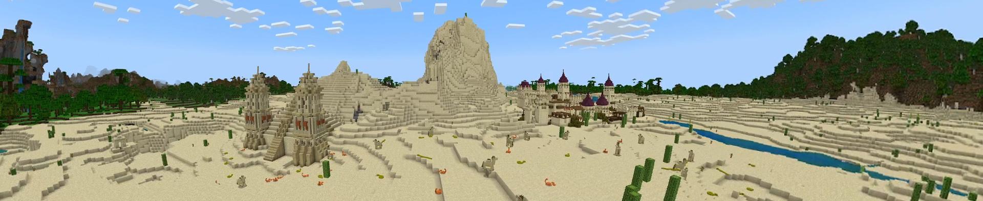 Panorama of the Minecraft Bedrock Marketplace product Desert+ created by MobBlocks.