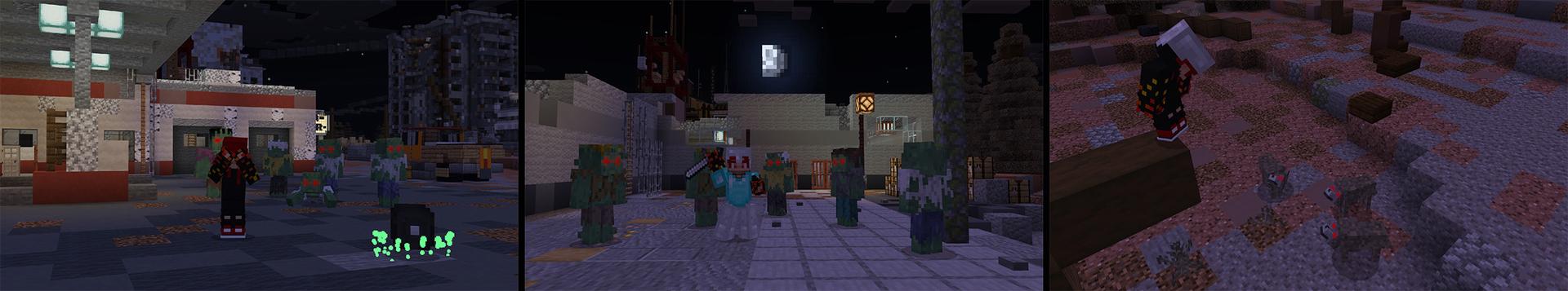Panorama of the Minecraft Bedrock Marketplace product Extreme Zombies created by MobBlocks.