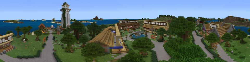 Panorama of the Minecraft Bedrock Marketplace product Fishing Island created by MobBlocks.
