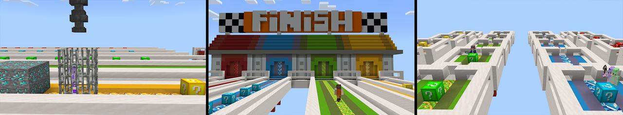 Panorama of the Minecraft Bedrock Marketplace product Lucky Block Race created by MobBlocks.