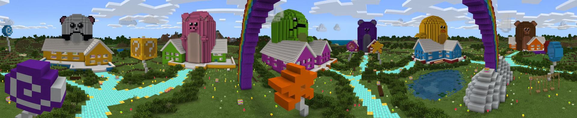 Panorama of the Minecraft Bedrock Marketplace product Lucky Block Rainbows created by MobBlocks.