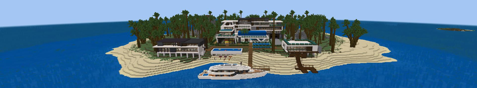 Panorama of the Minecraft Bedrock Marketplace product Modern House Island created by MobBlocks.