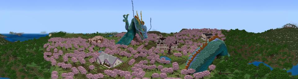Panorama of the Minecraft Bedrock Marketplace product Pink Village created by MobBlocks.