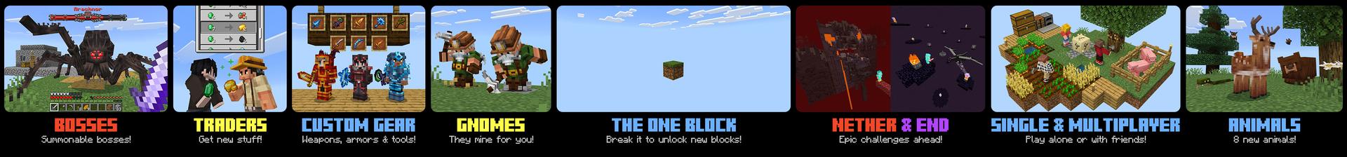 Panorama of the Minecraft Bedrock Marketplace product One Block+ created by Mod Block.