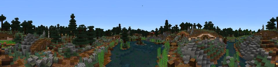Panorama of the Minecraft Bedrock Marketplace product Halfling Hollow created by Monster Egg Studios.