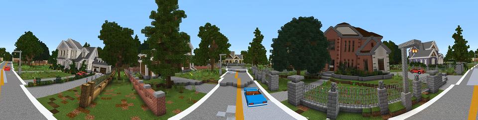 Panorama of the Minecraft Bedrock Marketplace product Modern Estate created by Monster Egg Studios.