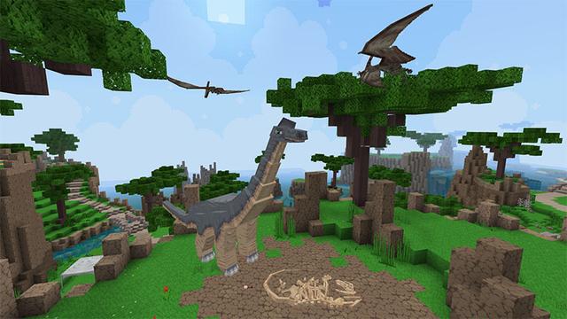 Screenshot of the Minecraft Bedrock Marketplace product Among Dinosaurs created by Mythicus.