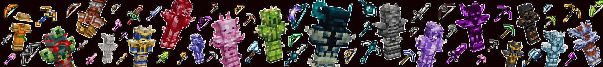 Panorama of the Minecraft Bedrock Marketplace product Weapons + Tools Add-On created by Mythicus.