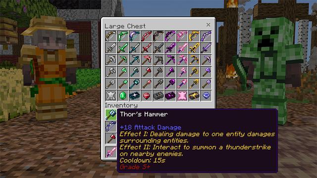 Screenshot of the Minecraft Bedrock Marketplace product Weapons + Tools Add-On created by Mythicus.