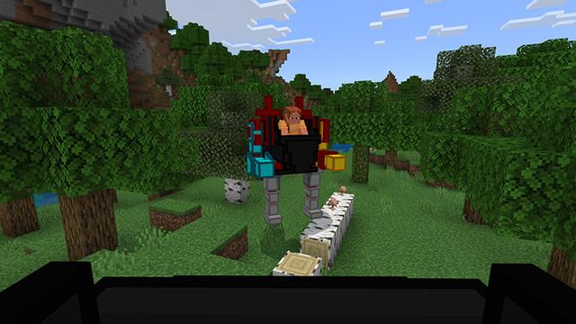 Screenshot of the Minecraft Bedrock Marketplace product Blocky Mechs Add-On created by Netherpixel.