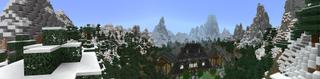 Panorama of the Minecraft Bedrock Marketplace product Cottage Lost in the Mountains created by Netherpixel.