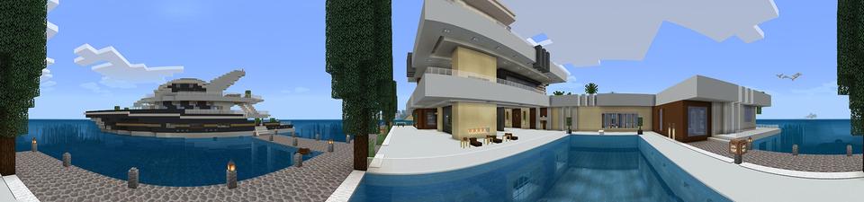 Panorama of the Minecraft Bedrock Marketplace product Luxury Villa on the Water created by Netherpixel.