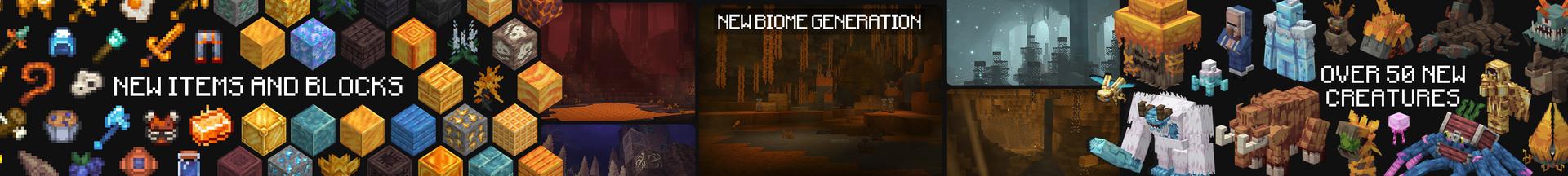 Panorama of the Minecraft Bedrock Marketplace product Caves and Beyond Add-On created by Ninja Block.