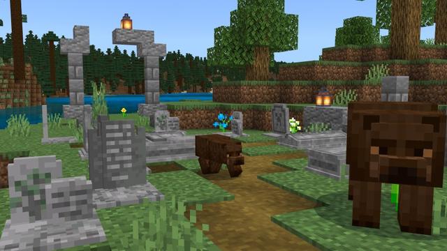 Screenshot of the Minecraft Bedrock Marketplace product GRAVE STONES created by Nitric Concepts.