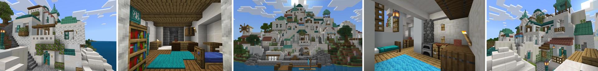 Panorama of the Minecraft Bedrock Marketplace product Greek Island created by Nitric Concepts.