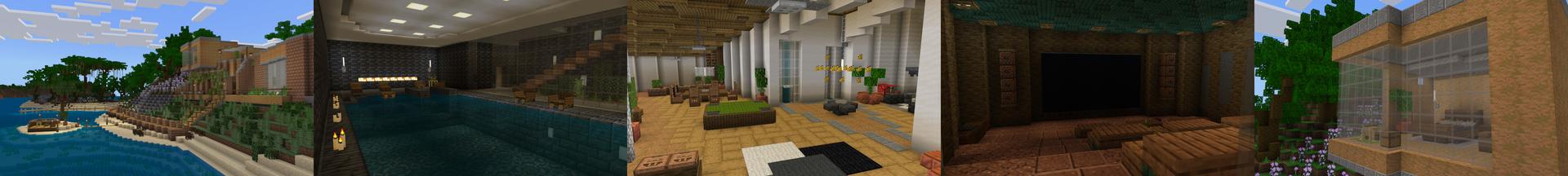Panorama of the Minecraft Bedrock Marketplace product Island Mansion Retreat created by Nitric Concepts.