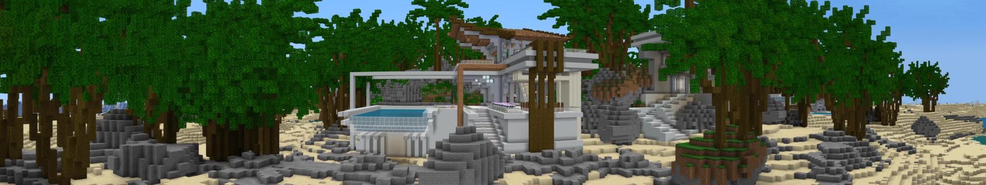 Panorama of the Minecraft Bedrock Marketplace product Surfer Beach Houses created by Nitric Concepts.