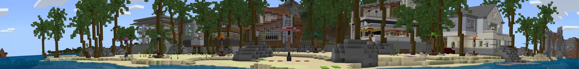 Panorama of the Minecraft Bedrock Marketplace product Tropical Beach Mansions created by Nitric Concepts.