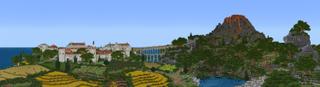 Panorama of the Minecraft Bedrock Marketplace product Volcano City created by Nitric Concepts.