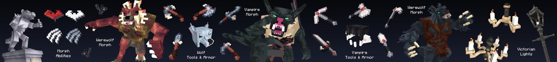 Panorama of the Minecraft Bedrock Marketplace product Werewolf & Vampire Morph Add-On created by Nitric Concepts.