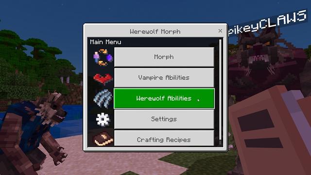 Screenshot of the Minecraft Bedrock Marketplace product Werewolf & Vampire Morph Add-On created by Nitric Concepts.