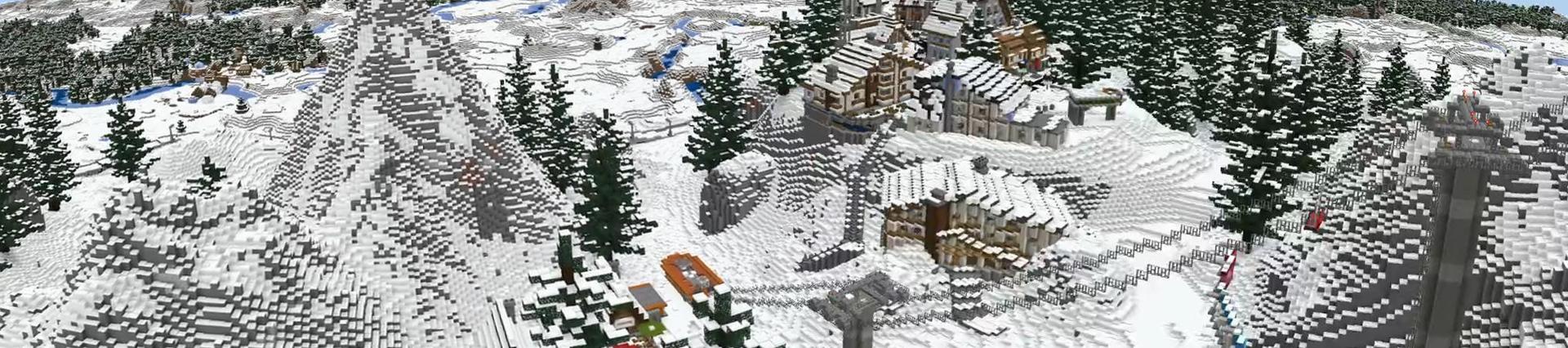 Panorama of the Minecraft Bedrock Marketplace product Winter City Resort created by Nitric Concepts.