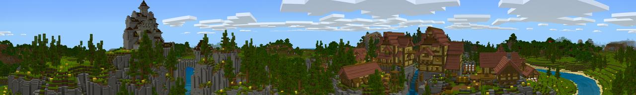 Panorama of the Minecraft Bedrock Marketplace product Lucky Block Town created by Norvale.