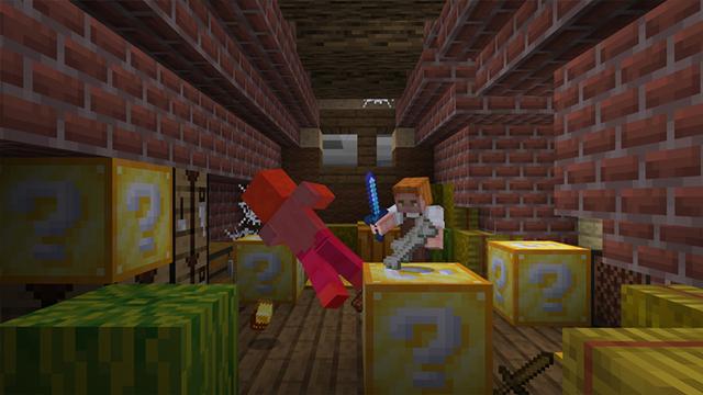 Screenshot of the Minecraft Bedrock Marketplace product Lucky Block Town created by Norvale.