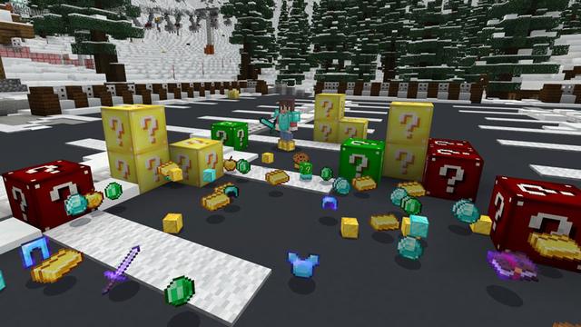 Screenshot of the Minecraft Bedrock Marketplace product Lucky Blocks - Ski Resort created by Norvale.