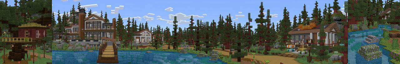 Panorama of the Minecraft Bedrock Marketplace product Cherry Lake Cabin created by Octovon.