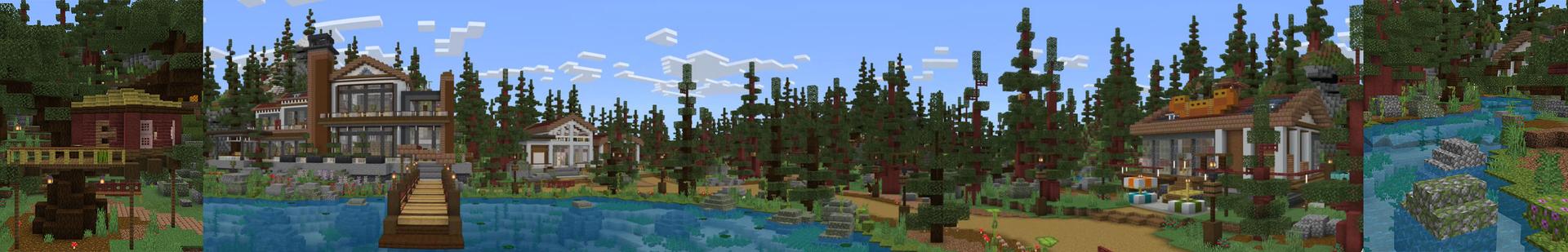 Panorama of the Minecraft Bedrock Marketplace product Cherry Lake Cabin created by Octovon.