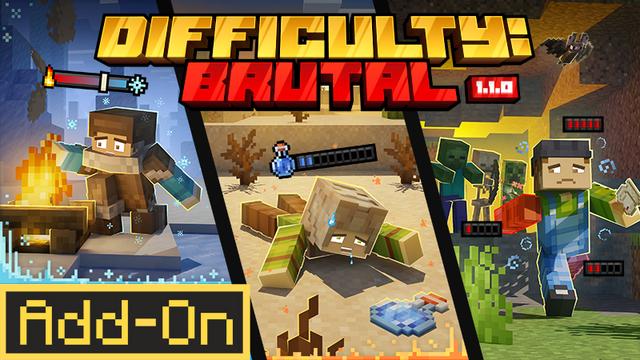 Thumbnail of the Minecraft Bedrock Marketplace product Difficulty: Brutal Add-On created by Octovon.