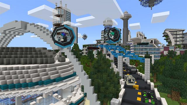 Screenshot of the Minecraft Bedrock Marketplace product Futuristic Car Dealership created by Octovon.