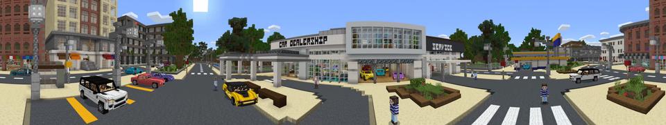 Panorama of the Minecraft Bedrock Marketplace product Luxury Car Dealership created by Octovon.