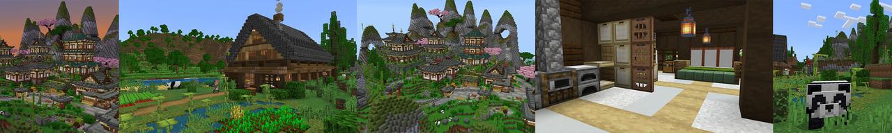 Panorama of the Minecraft Bedrock Marketplace product Mountain Settlement created by Octovon.