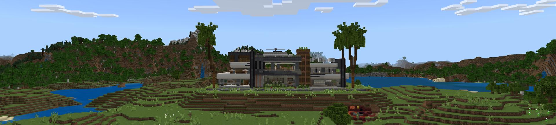 Panorama of the Minecraft Bedrock Marketplace product 2022 Party Mansion created by Odyssey Builds.
