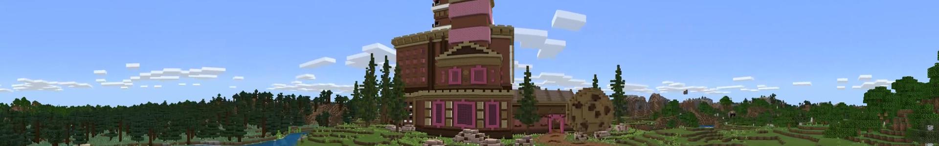 Panorama of the Minecraft Bedrock Marketplace product Cookie Castle created by Odyssey Builds.